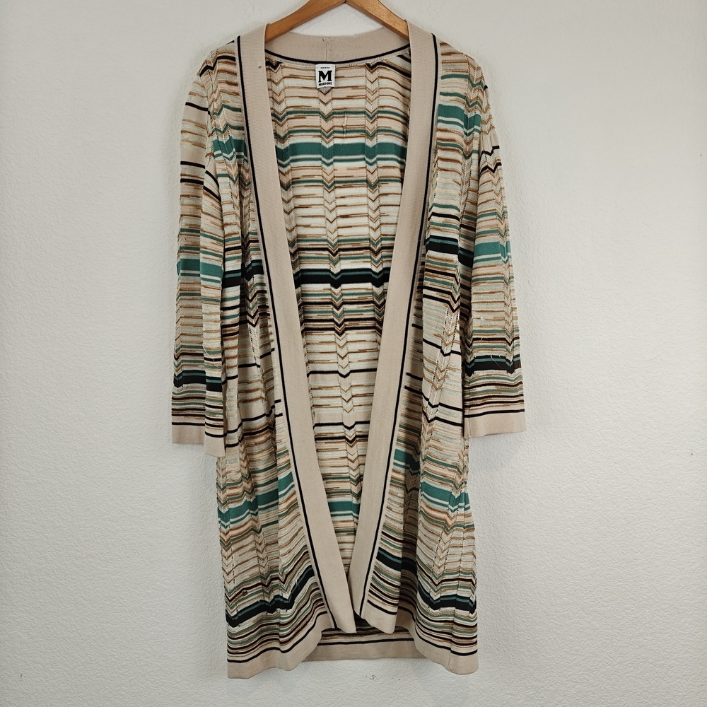 Missoni Muti-color Knitted Open Front Light Weight Wool Blend Cartigan Size 4